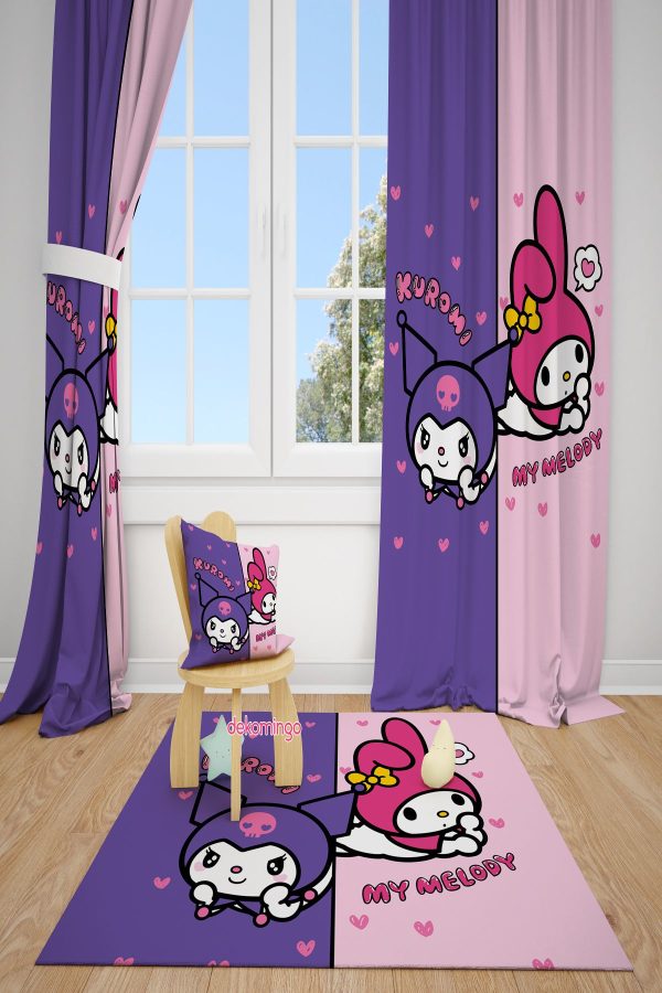 MOR VE PEMBE KUROMİ MY MELODY BEBEK VE ÇOCUK ODASI FON PERDE 2 KANAT