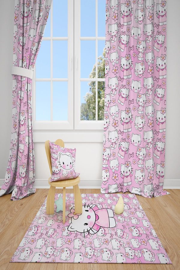 PEMBE HELLO KİTTY ÇOCUK VE BEBEK ODASI 2 KANAT FON PERDE