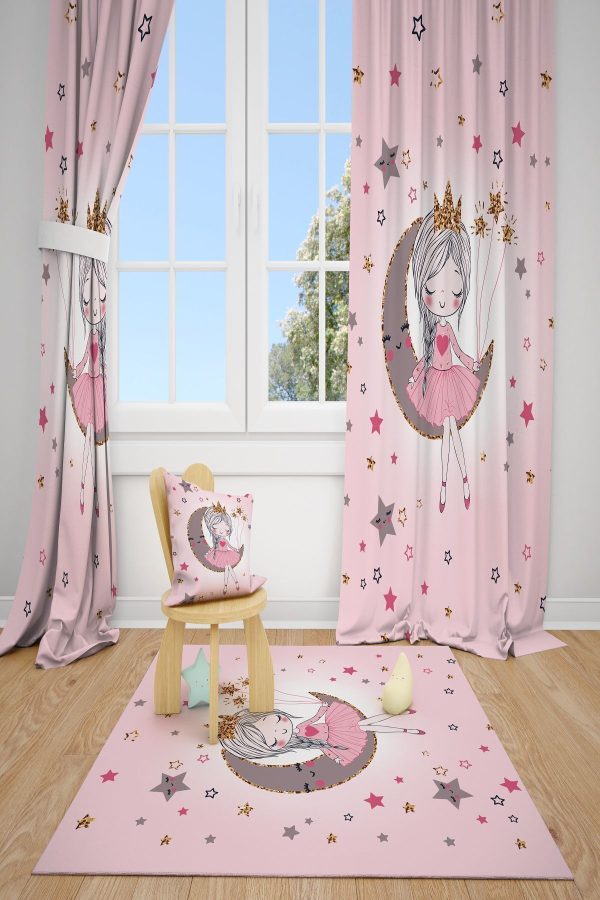 PEMBE ZEMİN AYKIZ ÇOCUK VE BEBEK ODASI 2 KANAT FON PERDE