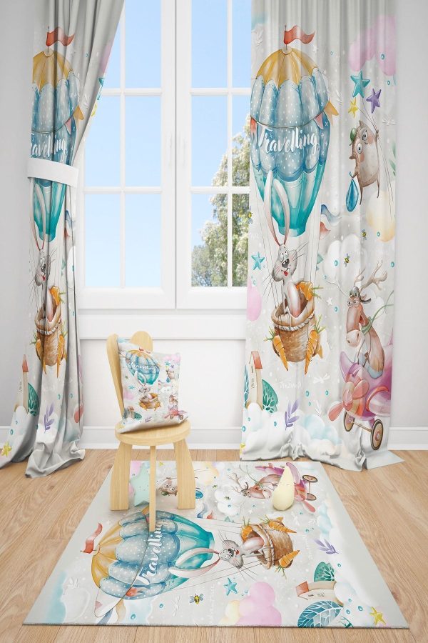 Hayvanlar Travel Çocuk Odası 2 Kanat Fon Perde