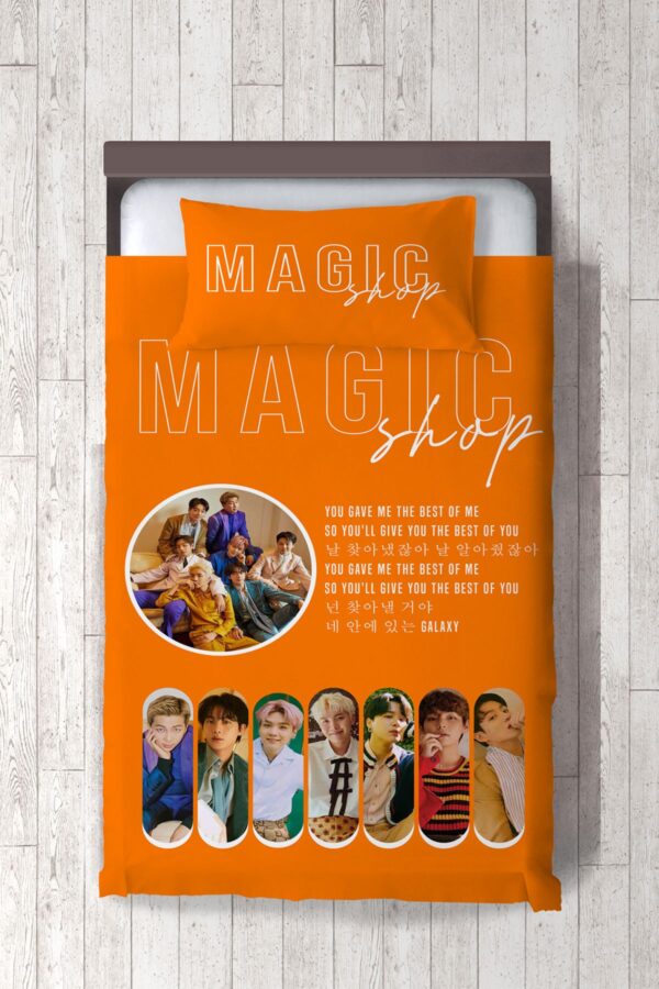 TURUNCU MAGIC BTS BEBEK VE ÇOCUK ODASI YATAK ÖRTÜSÜ