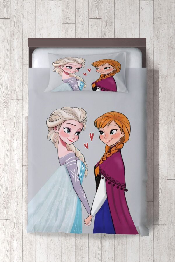 Açık Gri Elsa Ve Anna Bebek Ve Çocuk Odası Yatak Örtüsü ( Nevresim Değil )