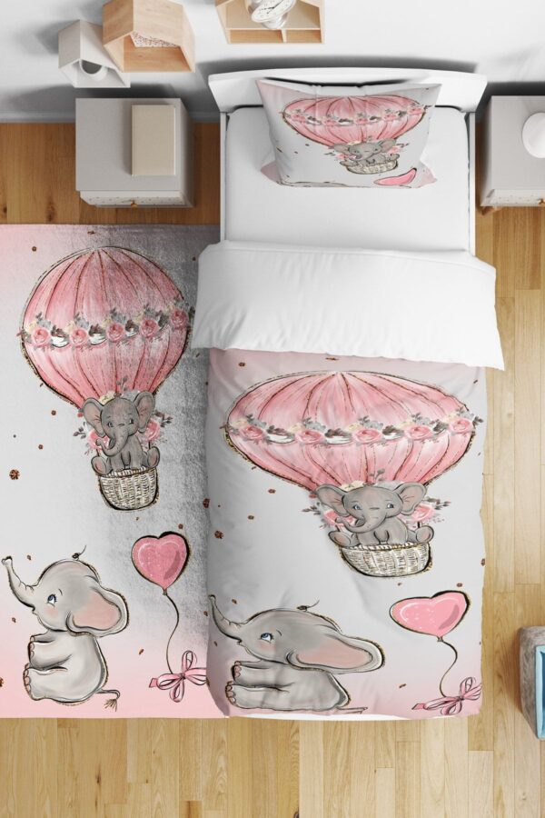 Pembe Gri Yavru Fil Balon Bebek Ve Çocuk Odası Yatak Örtüsü ( Nevresim Değil )