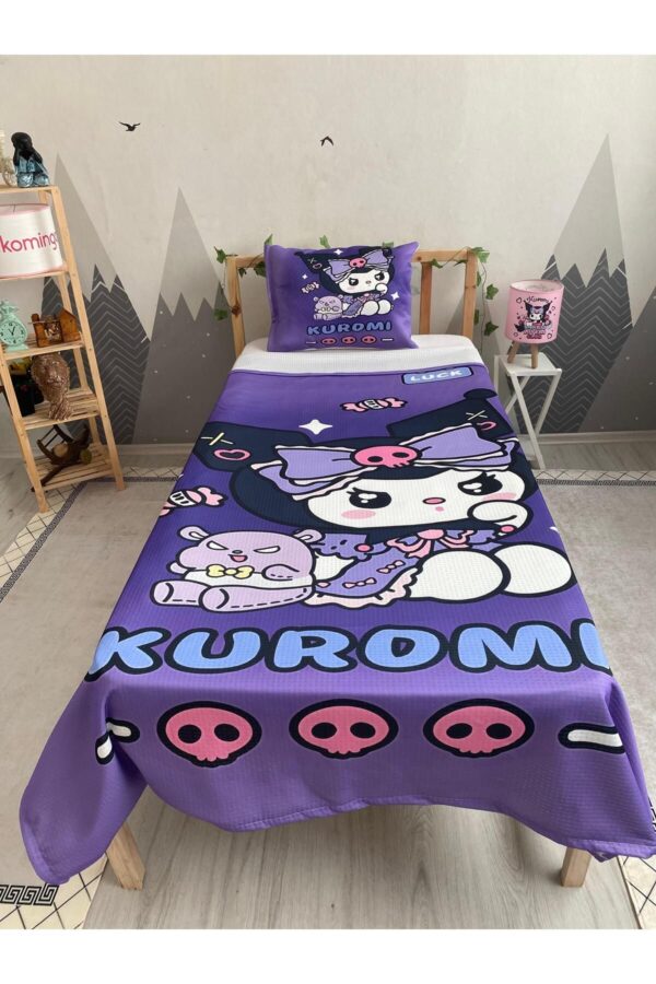 MOR KUROMİ BEBEK VE ÇOCUK BAZA PİKE TAKIMI VE YASTIK KILIFI ( TEK KİŞİLİK )