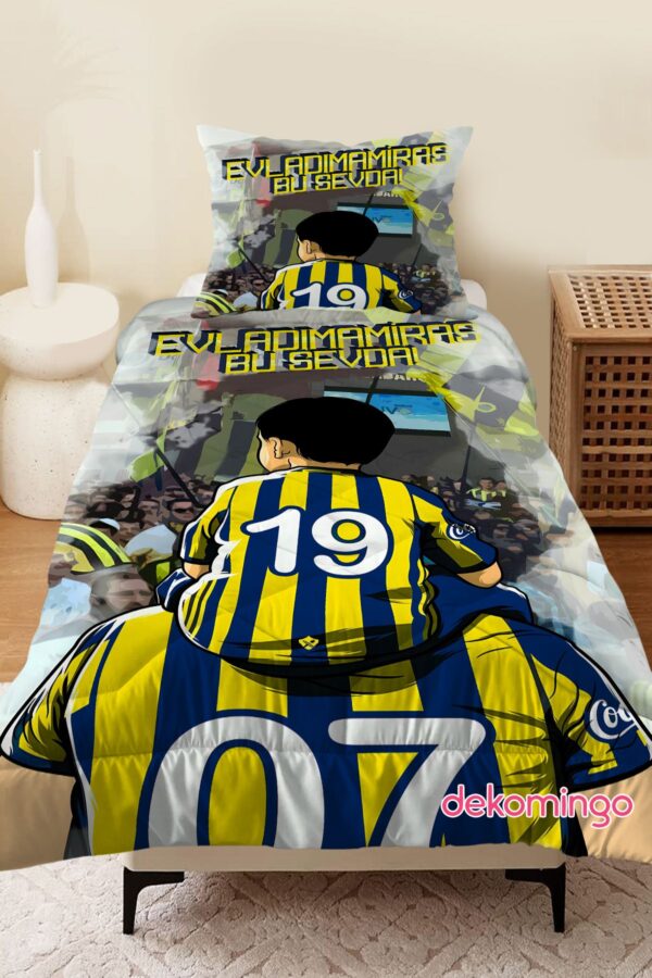 SARI LACİVERT FORMA DESENLİ BEBEK VE ÇOCUK ODASI KAPİTONE YORGAN