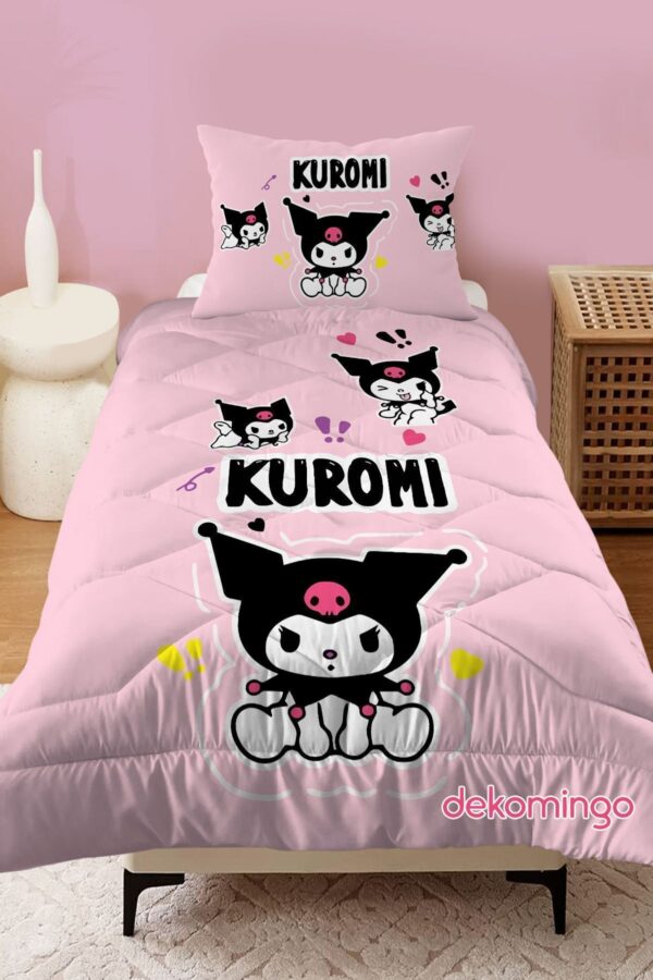 KUROMİ ÜÇLÜ PEMBE DESENLİ BEBEK VE ÇOCUK ODASI KAPİTONE YORGAN