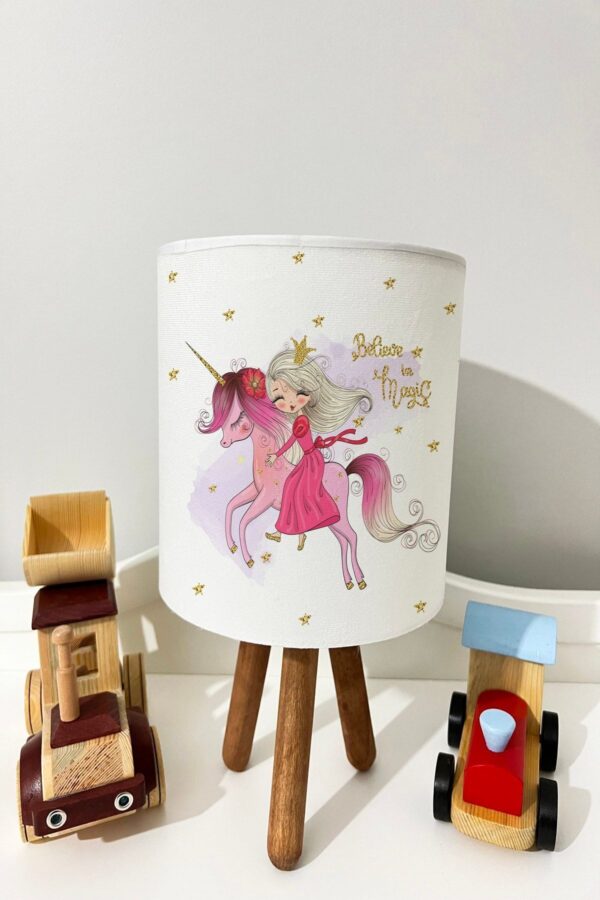 PEMBE ATLI KIZ DESENLİ BEBEK VE ÇOCUK ODASI ABAJUR