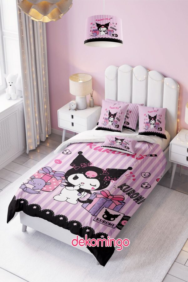 Siyah Pembe Şeritli Kuromi Bebek Ve Çocuk Odası Nevresim Takımı ( Çarşafsız )