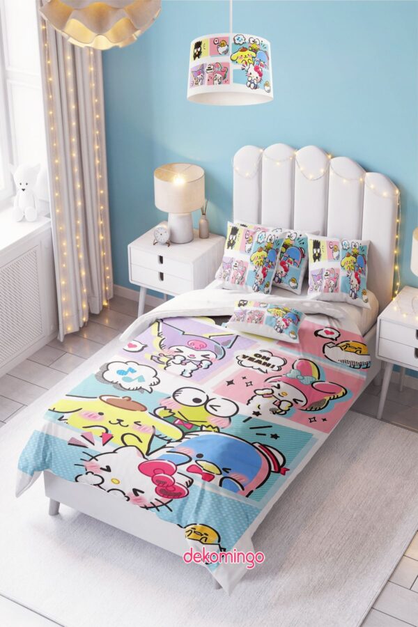Beyaz Ve Renkli Sanrio Desenli Bebek Ve Çocuk Odası Nevresim Takımı ( Çarşafsız )