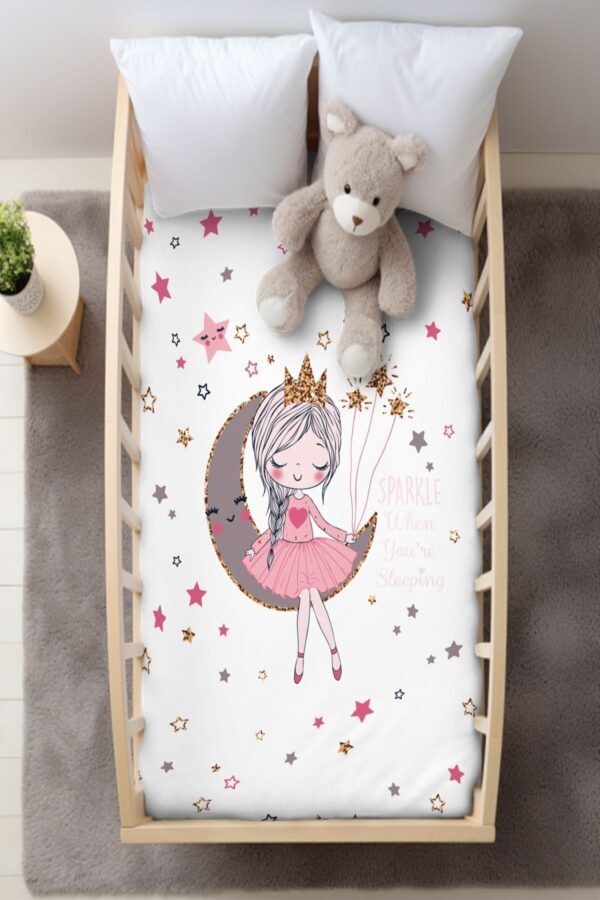 Beyaz Ay Prenses Çok Yıldızlı Beşik Bebek Nevresim Takımı 100x150 ( Çarşafsız )