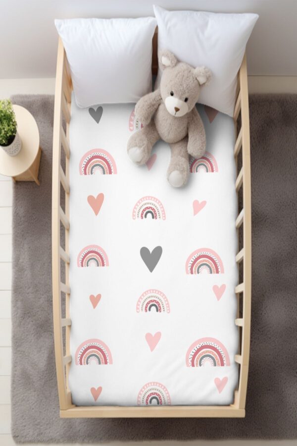 Kalpli Pudra Gökkuşağı Beşik Bebek Nevresim Takımı 100x150 ( Çarşafsız )